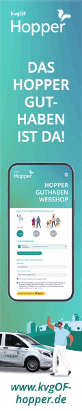 Anzeige: Text: "Das Hopper-Guthaben ist da!" Mehr unter www.kvgOF-hopper.de