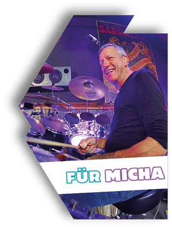 Bild von Michael Kercher am Schlagzeug mit dem Text #Für Micha darüber