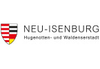 Logo Neu-Isenburg mit Neu-Isenburger Wappen, Untertitel: Hugenotten- und Waldenserstadt